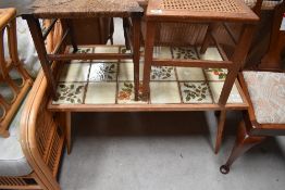 A vintage tile top coffee table, approx. 95 x 50cm