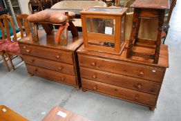 Two chest of three drawers in a medium stain pine wood