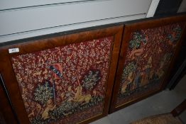 A pair of woolwork tapestries, in walnut frames