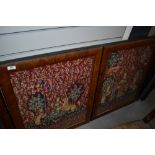 A pair of woolwork tapestries, in walnut frames