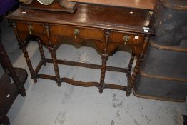 An early 20th Century oak dresser base or hall table, width approx. 106cm, From the estate of the