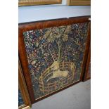 A woolwork tapestry , Unicorn, in walnut frame