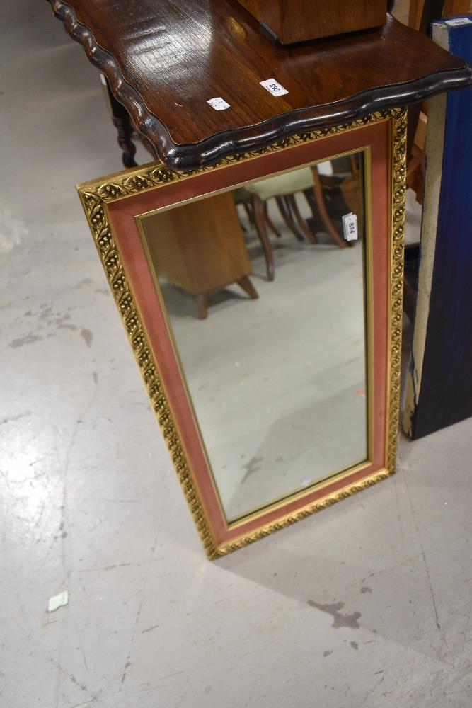 A vintage gilt frame mirror with pink mount detail, approx. 71 x 41cm