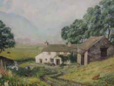 An oil painting on board, Stephen Darbishire, Lakeland farm, 29 x 42cm, plus frame