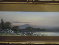 A gouache painting, P Norton, In The Highlands, signed, 25 x 75cm, plus frame and glazed