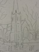 A sketch, Chas Jacobs, preliminary for St Peter's Cathedral Lancaster in winter, signed, 32 x