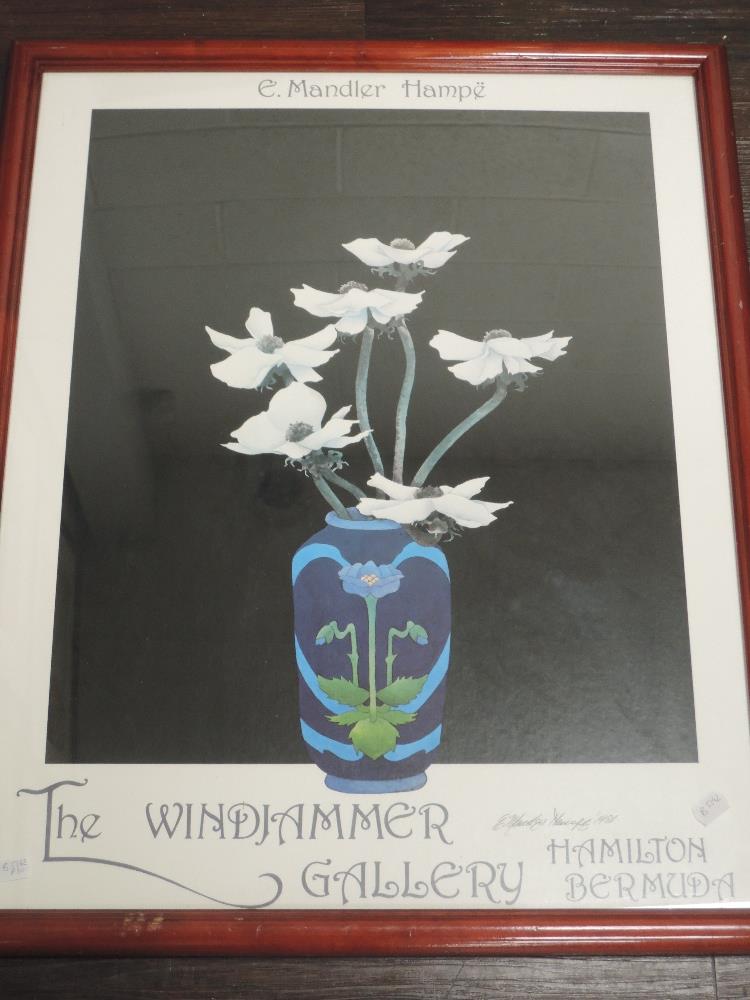 A print poster, after E Mandler Hampe, The Windiammer Gallery Hamilton Bermuda, still life, dated