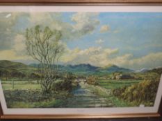 A print, after Claude Muncaster, Road to Coniston, 50 x 70cm, plus frame and glazed