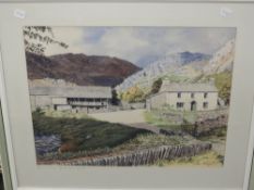 A watercolour, T Leslie Hawkes, Autumn Morning Yewdale Farm Coniston, signed and dated (19)75, 37