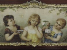 A heightened print, in the style of Emile Vernon, The Three Graces, 29 x 67cm, plus frame and