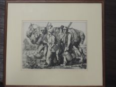 An etching, after C E Tunnicliffe, Home from the Field, signed and dated (19)25, 21 x 28cm, plus