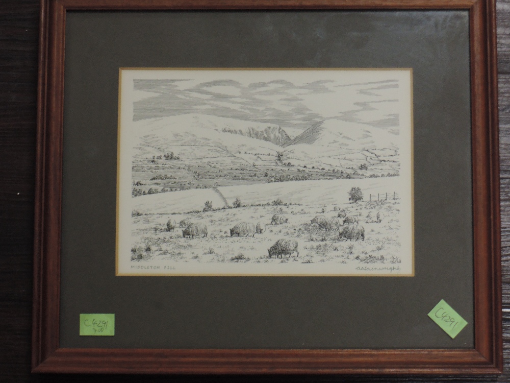 A pen and ink sketch, Alfred Wainwright, Middleton Fell, signed, 16 x 21cm, plus frame and glazed - Image 2 of 2