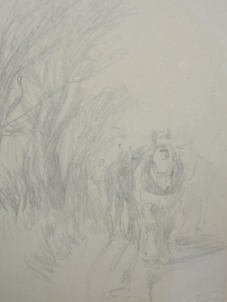 A sketch, Lucy Kemp Welch, Leading the Team, blind stamped, 13 x 9cm, plus frame and glazed