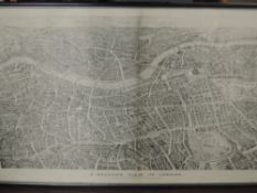 A print, A Balloon View of London, 54 x 83cm, plus frame and glazed