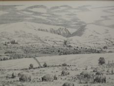A pen and ink sketch, Alfred Wainwright, Middleton Fell, signed, 16 x 21cm, plus frame and glazed