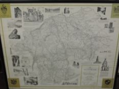 A print map, after Alfed Wainwright, Westmorland, 1974, 53 x 61cm, plus frame and glazed