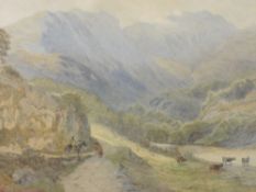 A watercolour, C E Emerson, Highland pass, signed and dated 1874, 29 x 44 cm, plus frame and glazed