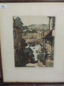 An etching, after J Lewis Stant, Bodinnick Ferry, signed and blind stamped, 32 x 23cm, plus frame