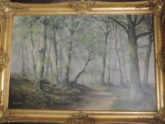An oil painting, John Caesar Smith, Bluebell Wood, signed and dated (19)81 and attributed verso,