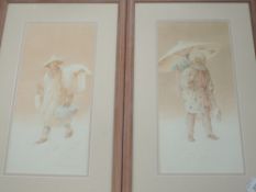 A pair of watercolours, Nakayama, Japanese labourers, indistinctly signed, 30 x 14cm, plus frame and