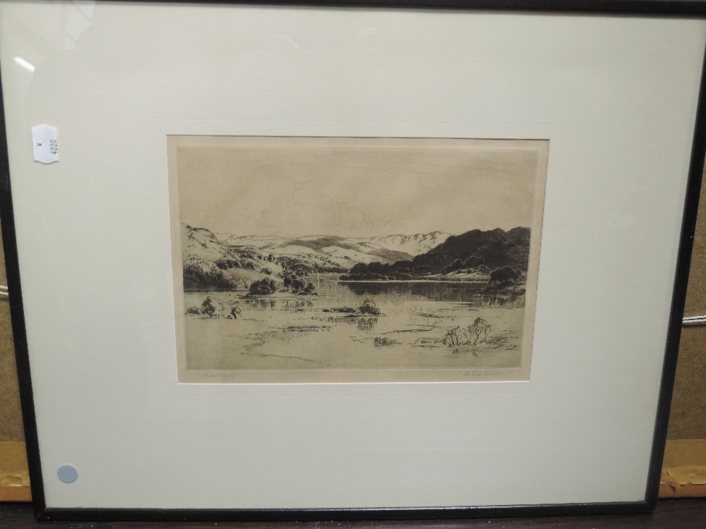 An etching, B Eyre Walker, Rydal Water, signed, 18 x 26cm, plus frame and glazed