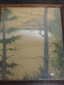 A pastel sketch, Mildred Cooper, trees and lake, signed and dated, 1970, 62 x 51cm, plus frame and