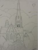 A sketch, Chas Jacobs, preliminary St Peter's Cathedral Lancaster signed, 32 x 22cm,