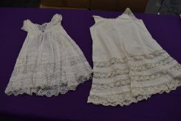 Two antique childrens dresses with beautiful techniques used throughout.