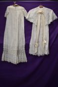 A Victorian cotton christening shawl or similar with embroidery and ribbon detailing, and a gown