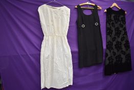 Three vintage dresses including early 1960s Jean Allen shift dress.