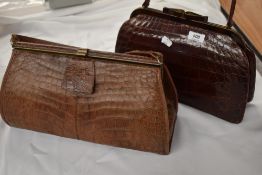 Two 1940s alligator or similar reptile clasp top handbags.