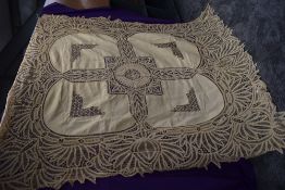 A vintage tape lace cloth or cover approx 86' by 98'.