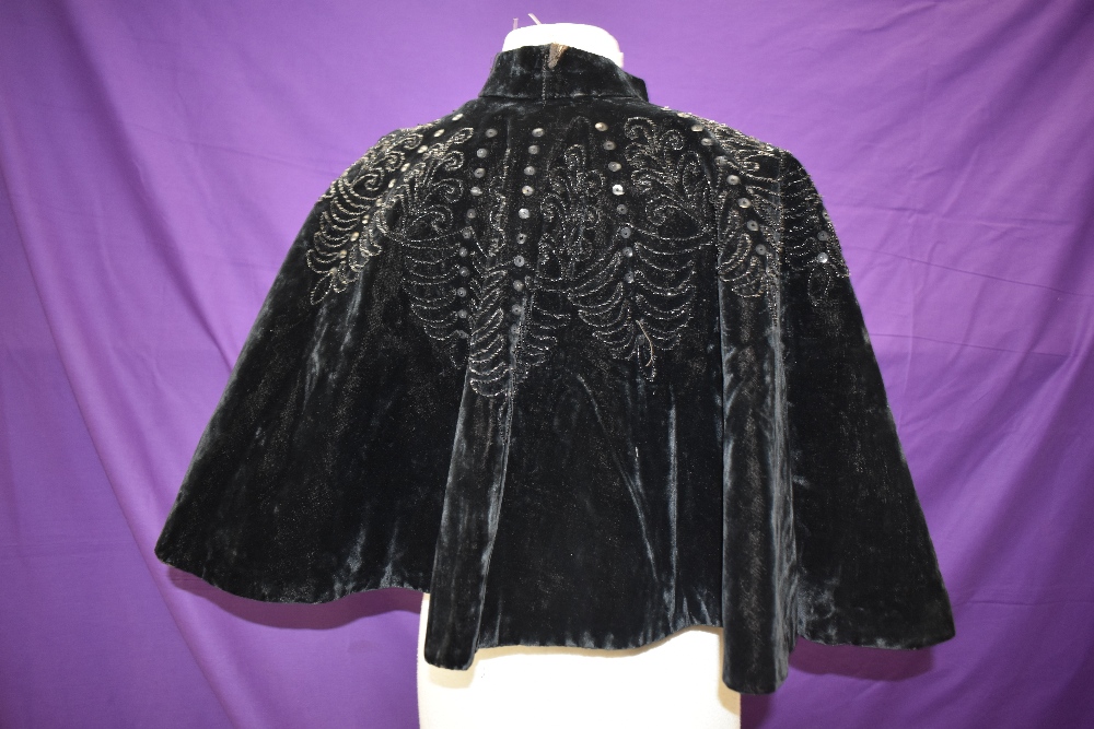 A Victorian velvet cape having black glass and sequins. - Image 2 of 3