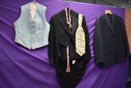 A mixed lot of gents suits and evening wear predominantly 1930s to 50s, labels such as Burton.