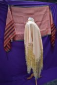 Two antique silk shawls having fringing to edges.