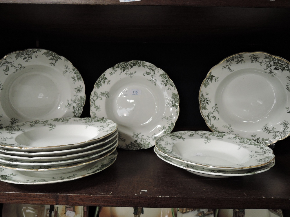 A group of ten Doulton Burslem Lynn pattern soup dishes and one matching plate