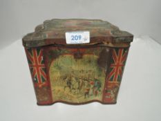 A Keen,Robinson and co Ltd biscuit tin/fancy casket, circa 1901 depicting scenes of the second