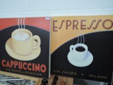 A pair of modern canvas prints for coffee and cappuccino