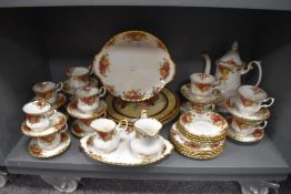 A quantity of Royal Albert Old Country Roses teawares, including teapot, sugar & cream.