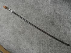A sliver birch shafted walking cane having turned burr wood egg style handle