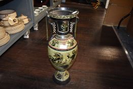 A modern painted terracotta Grecian design urn form vase, slight damage to rim.