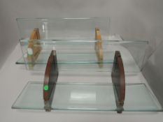 Two glass and wood art deco style book troughs.