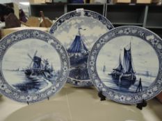 Three Delft chargers circa late 19th century, including Two marked for Royal Bonn,one with