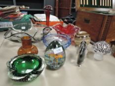 A selection of studio art glass including paper weights and White Friars style