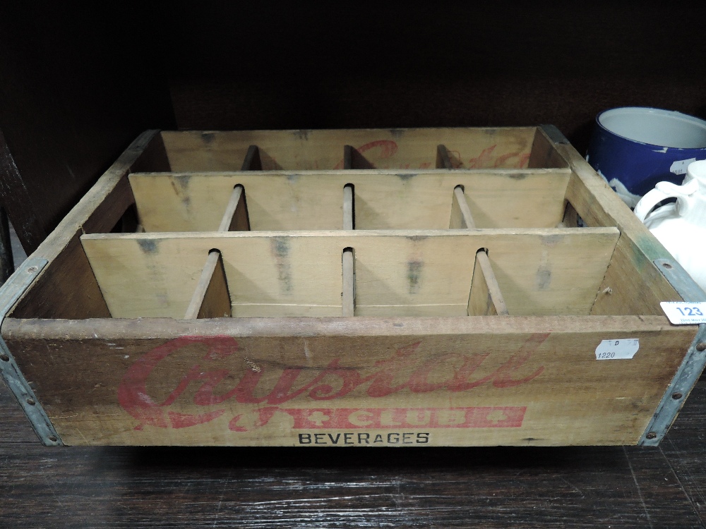 A vintage 'Crystal Club Beverages' wooden advertising crate with applied galvanised strengthening - Image 2 of 3