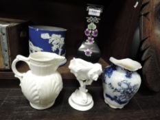 A group of mixed china and pottery, including Wedgwood blanc de chine shell vase and Coalport jug