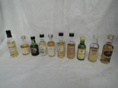 Ten Single Malt Whisky Distillery Bottling Miniatures, Glen Grant 5 year old 40% vol, Oban 43%