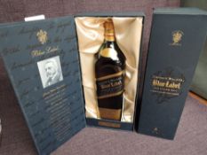 A bottle of Johnnie Walker Blue Label Blended Scotch Whisky, bottle number FA 726181 JW, 43% vol,