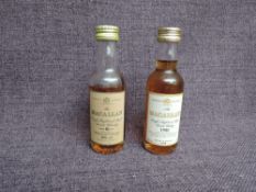 Two miniatures bottles of Single Highland Malt Scotch Whisky, The Macallan 1980, bottled in 1998,