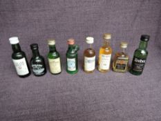 Seven Single Malt and Blended Whisky Miniatures, Aberlour Glenlivet, Ardbeg 10 Year Old, Cragganmore